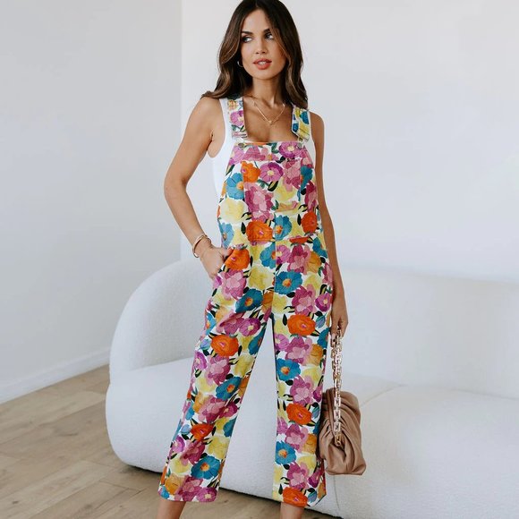 Vici Pants - NEW-FLORAL OASIS COTTON JUMPSUIT